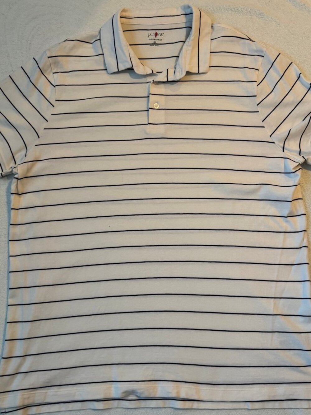 J. Crew Sueded Cotton Polo Shirt -  Ivory Blue Thread Stripe - Size XL